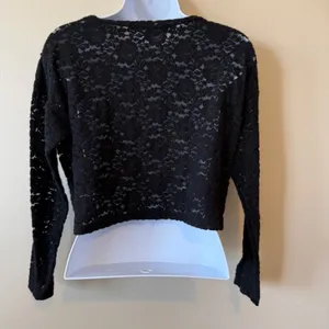 Natural Life WomenBlack Floral Lace Long‎ Sleeve Crop Top Sheer Boho XS Festival thumbnail 2