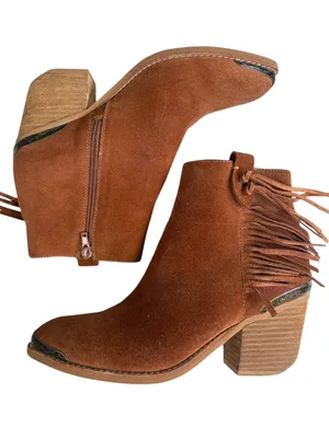 Overland Leather Estelle Fringed Ankle Boots Brown Size 7 thumbnail 1
