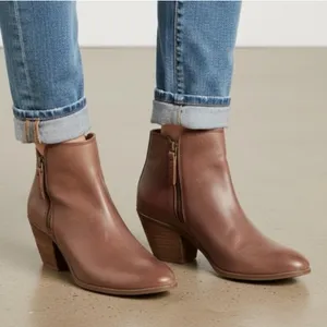 FRYE Judith Double Zip Brown Leather Almond Toe Ankle Boots thumbnail 1