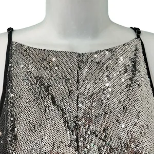 Free People James Silver Combo Black Sequin Open Back Tank Top Festival size L thumbnail 8