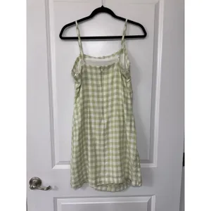 Weekend Los Angeles Green Gingham Linen Blend Ruched Side Slit Mini Dress M NWT thumbnail 3