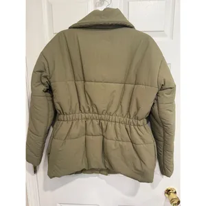 Blu Pepper Olive Green Puffer Jacket Funnel Neck Cinched Waist Coat NWT‎ Small thumbnail 5
