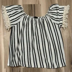Anthropologie W5 Fringe Knit Striped Blouse Top Women’s Large thumbnail 1