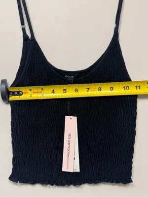 AQUA Women U-Neck Sleeveless crinkled Ruched Top, Black size small nwt thumbnail 3