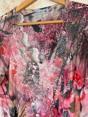 Y2K Unity World Wear Pink Embellished Butterfly Flutter Sleeve Going Out Top L thumbnail 5