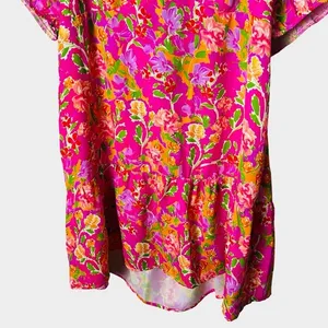 RESA Amber Floral Mini Dress‎ Size S Pink Puff Sleeve Open Back Tie thumbnail 6
