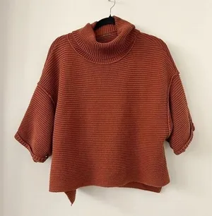 Free People 3/4 Dolman Sleeve Burnt Orange Turtleneck Oversized Sweater Size S thumbnail 1