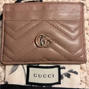 Gucci Taupe Leather Card Holder with GG Logo thumbnail 2