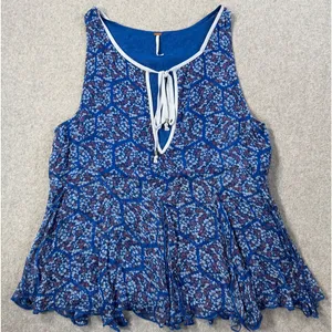Free People Touch The Sky Printed Blue Tank Top Women's Small Sleeveless Flowy thumbnail 1