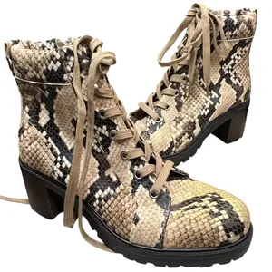 Vince Camuto Gaviana Combat Boots 7 Leather Shortbread Desert Python Lug Sole thumbnail 2