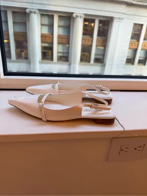 Larroude White Patent Pointed Mary Jane Slingback Flats- worn 1/2x thumbnail 6