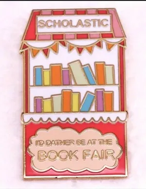 BOOK FAIR Millennial Shopping Enamel Lapel Backpack Pin NEW thumbnail 1