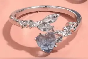Adjustable Open Heart & Moonlight CZ Ring Size 7 thumbnail 1