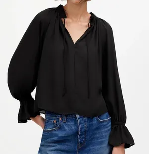 Madewell Long-Sleeve Tie-Neck Top thumbnail 1