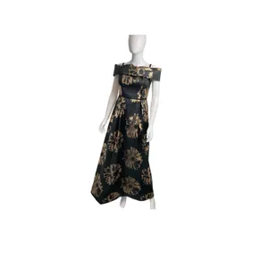 Nicole Miller formal gown with gold‎ flowers and velvet detail - size 2 thumbnail 2