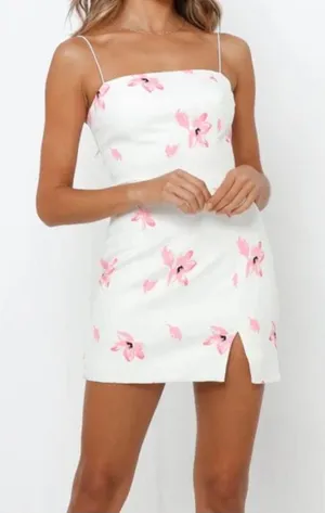 Hello Molly white mini dress with pink flowers thumbnail 1