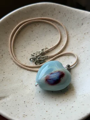 Handmade chunky large heart ceramic bead cute fairy boho whimsy necklace🩵 thumbnail 5