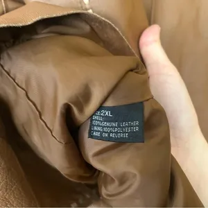 Vintage G Collection Genuine Leather Moto‎ Jacket Contrast Stitch Belt Camel Tan thumbnail 9