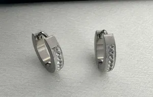CZ Small Silver Hoop Earrings for Men Women Streetwear Unisex Style thumbnail 1