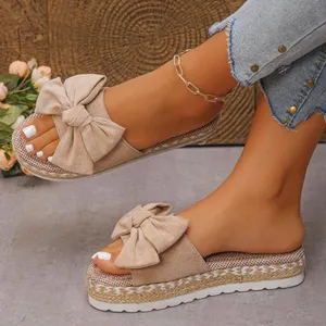 NEW Boho Platform Bow Sandals Tan Size 7 thumbnail 1