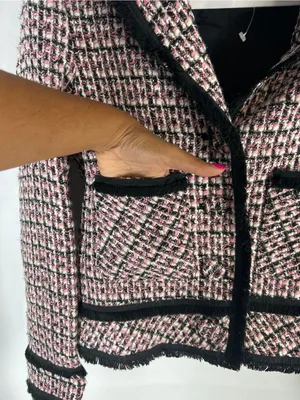 Helene Berman Pink and Black Bouclé Tweed Jacket thumbnail 5