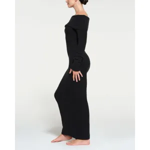 NWT SKIMS Cozy Knit Off the Shoulder Dress XL Onyx thumbnail 3