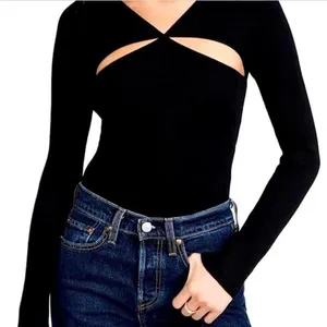 Line and Dot Black Cut Out Long Sleeve Top thumbnail 1