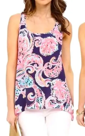 Lilly Pulitzer Women's 100% Silk Racerback For The Halibutt Malie Tank Multi S thumbnail 1