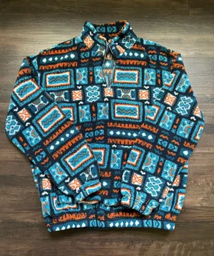 Women's western Teal and Orange Patterned Fleece Quarter-Zip Sweater size small thumbnail 1