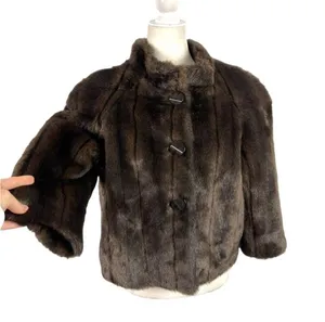 Alpine Studio Women's Fur Faux Brown Cropped Coat Jacket Size Medium thumbnail 6