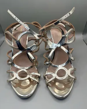 Christian Siriano for Payless Gold Strappy Stiletto Open Toe Synthetic Heels 9 thumbnail 1