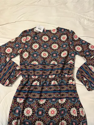 Fraiche by J Nadia Faux Wrap Boho Printed Long Sleeve Midi Dress - NWT - Size S thumbnail 9
