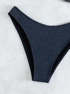 NWOT Navy Blue Shimmer Metallic Glitter Underwire Bikini Bathing Suit Set L thumbnail 6
