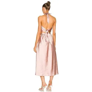 Line & Dot Emma Cut Out Midi Dress Mauve Pink Satin Halter Open Back Tie Size M‎ thumbnail 2