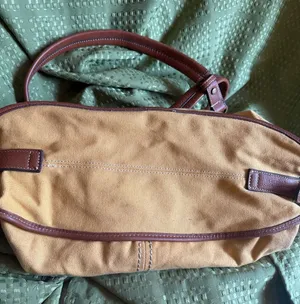 BORN Women’s Canvas Tote Bag with Brown genuine Leather Trim - Mustard thumbnail 1