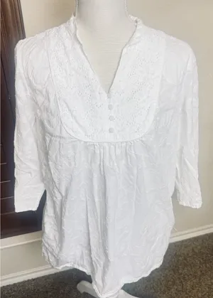The Webster Miami Target embroidered‎ white top blouse Eyelet Lace 100% cotton L thumbnail 1