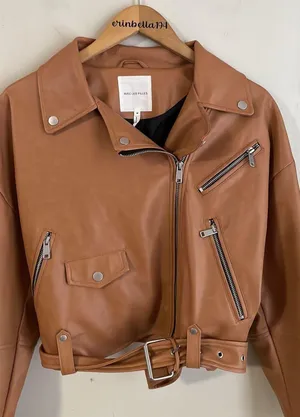 Avec Les Filles Biscotti Vegan Leather Moto Jacket Belted Crop thumbnail 4