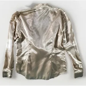 Rihoas Satin Wrap Blouse Small Gold Long Sleeve Button Cuff Collared Dressy Top‎ thumbnail 3
