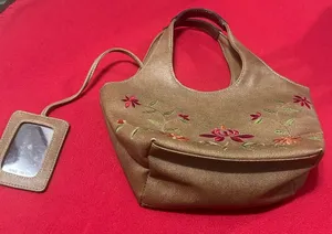 Nine West Bronze FloralEmbroidered Women’s Tote Bag Cute! Great condition thumbnail 1