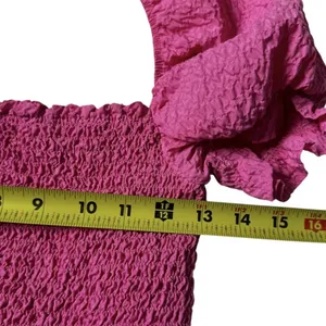 Zara Textured Weave Puff Sleeve Dress Size Medium Pink Ruffle Mini Dress | 8-21 thumbnail 6