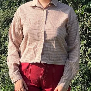 Classic Checkered Button Down Shirt for Women Brown thumbnail 1
