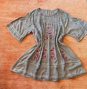 POL Embroidered Tunic Top Size L Boho Sheer Mini Dress Rayon thumbnail 1