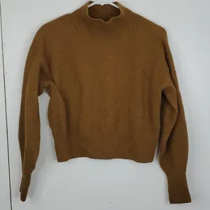 Cropped Sweater Long Sleeve Mock Neck Wool Blend WOmens XS thumbnail 2