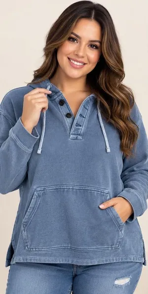 Outerknown Women's Faded Denim-Blue Cotton Hooded Pullover thumbnail 1