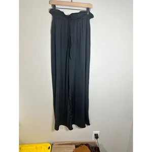 Zara Black Wide Leg Paperbag Waist Flowy Satin Finish Pants Small 7385/192/800 thumbnail 2