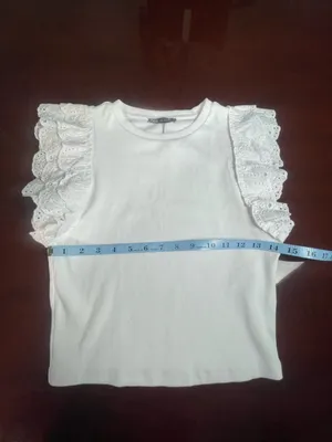 ZARA White Ribbed Eyelet Flutter Sleeve Top Size L Cottagecore Coquette Romantic thumbnail 3