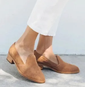Soludos Sophia Block Heel Loafers Tan Suede Slip On Office Minimalist Chic thumbnail 1