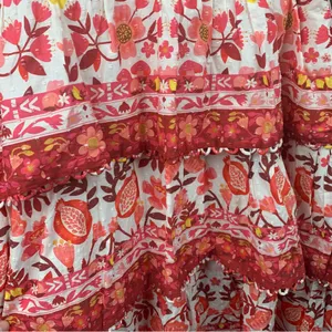 Farm Rio size XS romantic orchard tiered midi dress pink red white thumbnail 8