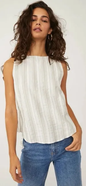 Free People Cream Sleeveless Tie-Front Tank Top thumbnail 1