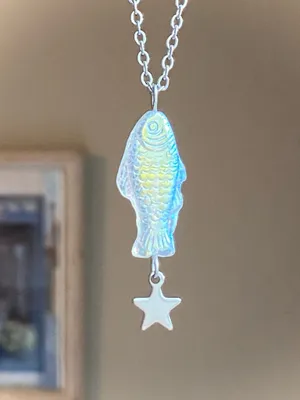 Handmade quality Czech glass fish & star boho funky fairy necklace🌀🐟💚 thumbnail 1